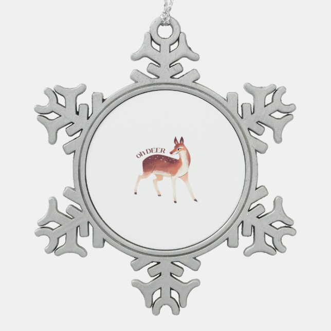 Oh Deer Whimsical Creative Design  Schneeflocken Zinn-Ornament (Vorderseite)