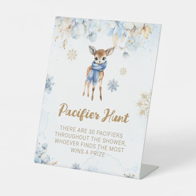 Oh Deer Winter Baby Boy Dusche Schnuller Jagd Spie Sockelschild (Vorderseite)