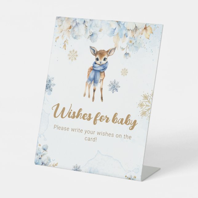 Oh Deer Winter Baby Boy Dusche wünscht Spiel Sockelschild (Vorderseite)