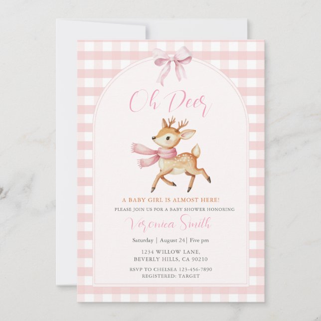 Oh Deer Winter Baby Girl Shower Invitation Einladung (Vorderseite)