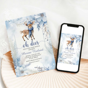 Oh Deer Winter Baby Shower Elegant Einladung