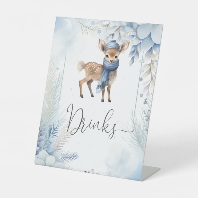Oh Deer Winter Boy Babydusche Getränke Sockelschild (Vorderseite)