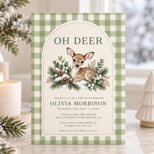 Oh Deer Winter Gingham Baby Shower Einladung