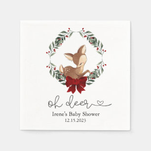 Oh Deer Winter Greenery Baby Shower Serviette