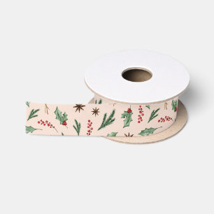 Oh Deer Winter Greenery Cream Satinband