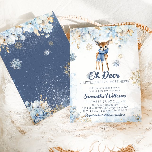 Oh Deer Winter Navy Blue Baby Boy Dusche Einladung (Von Creator hochgeladen)