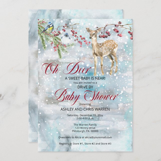 Oh Deer Woodland Animals Drive by Baby Shower Einladung (Vorne/Hinten)
