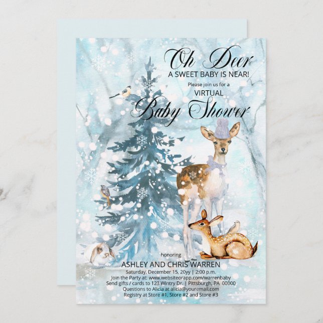 Oh Deer Woodland Animals Virtual Boy Baby Dusche I Einladung (Vorne/Hinten)