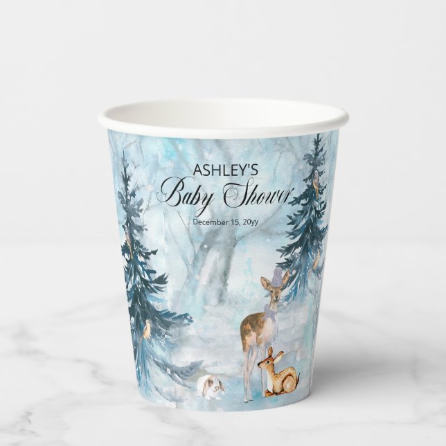Oh Deer Woodland Animals Winter Boy Baby Dusche Pappbecher (Rückseite)