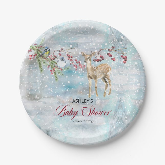 Oh Deer Woodland Animals Winter Boy Baby Dusche Pappteller (Vorderseite)