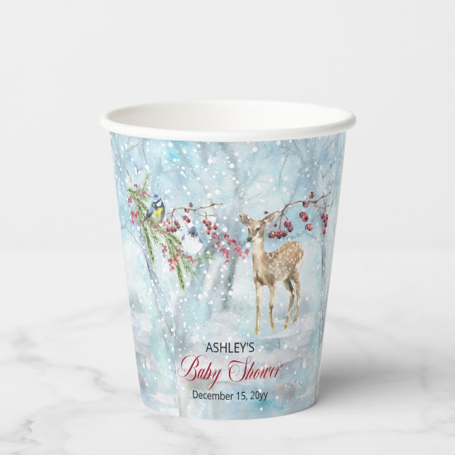 Oh Deer Woodland Animals Winter Boy Baby Shower Pa Pappbecher (Rückseite)
