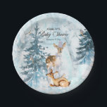 Oh Deer Woodland Animals Winter Boy Baby Shower Pa Pappteller<br><div class="desc">Waldtiere - Hirsche und Hirsche,  Kaninchen und Vögel mit einem immergrünen Baum inmitten des Schneefalls - Baby Duwer Design um mit unserem Einladungsdesign von "Oh Deer,  A Sweet Baby Is Near!" zu paaren.</div>
