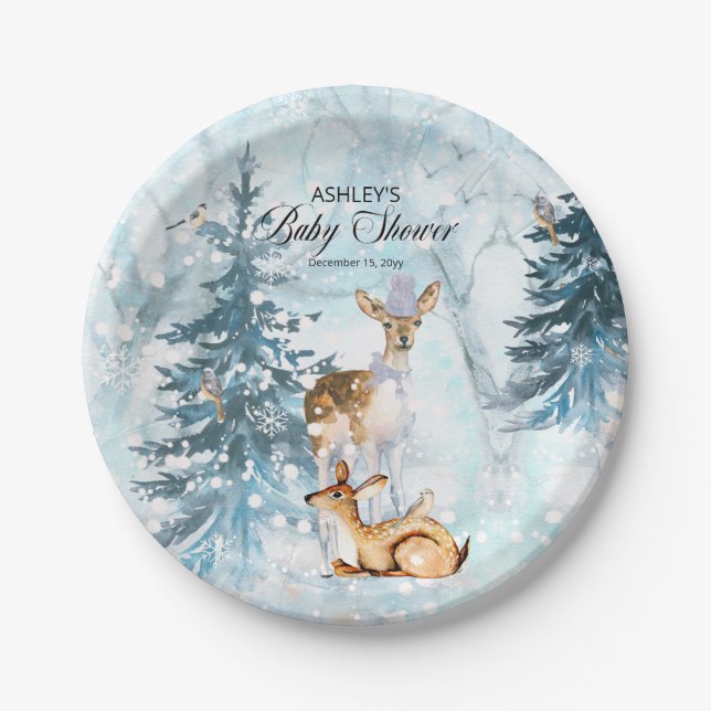 Oh Deer Woodland Animals Winter Boy Baby Shower Pa Pappteller (Vorderseite)