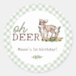 Oh Deer Woodland Baby Deer Birthday Runder Aufkleber