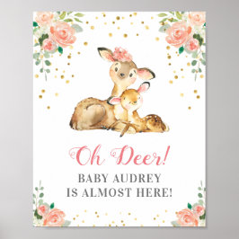 Oh Deer Woodland Baby Girl Dusche Peach Floral Poster