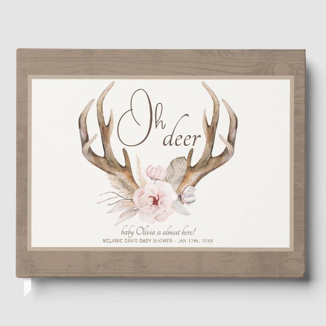 Oh Deer Woodland Baby Shower Guest Book - Boho Wat Gästebuch (Vorderseite)