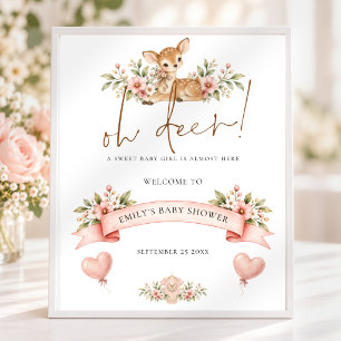 Oh Deer Woodland Blush Floral Willkommen Baby Show Poster