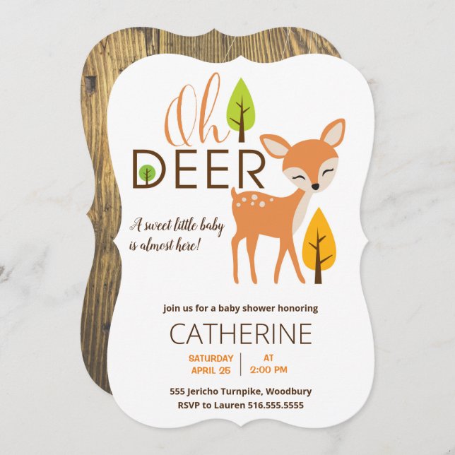 Oh Deer Woodland Forest Baby Dusche Einladung (Vorne/Hinten)