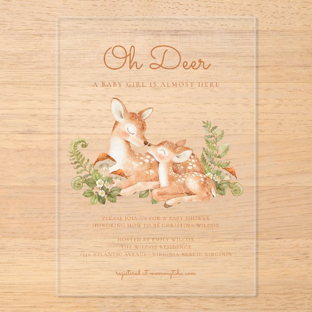 Oh Deer Woodland Forest Baby Shower  Acryleinladungen (Vorderseite)