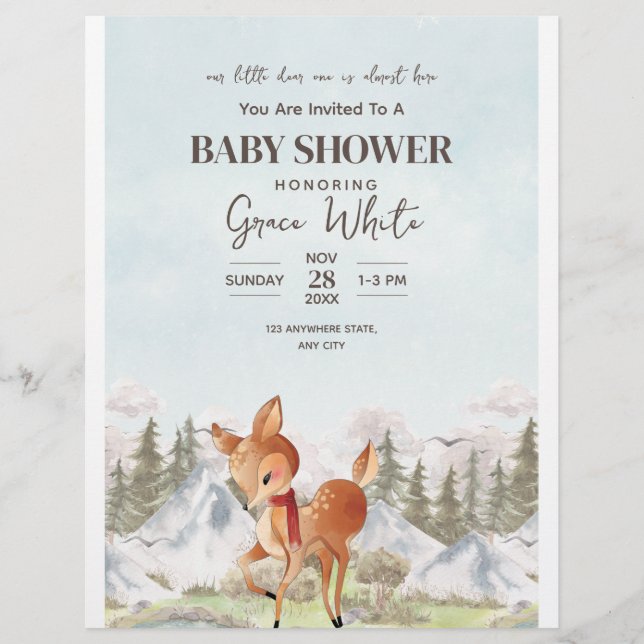 Oh Dei winter Baby Dusche Woodland Babydusche Flyer (Vorne)