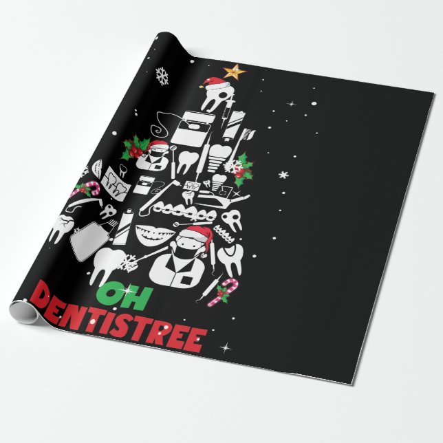 Oh Dentistree Dentist Dental Teeth Christmas Tree Geschenkpapier (Ungerollt)