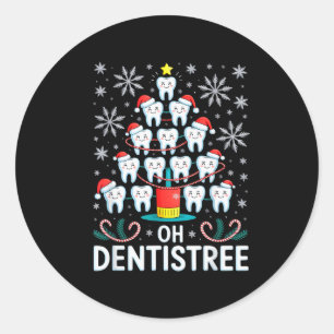 Oh Dentistree - Lustiger Weihnachtsbaum Zahnärztli Runder Aufkleber