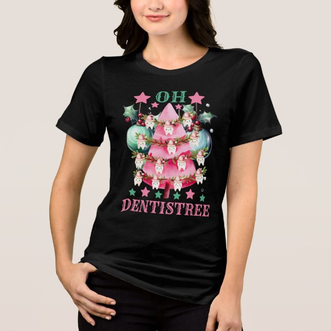 Oh Dentistree Weihnachts-Zahnarztkabine Tri-Blend Shirt (Vorderseite)