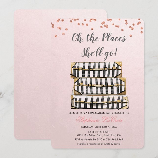 Oh, die Orte, an denen sie Abschluss einladen wird Einladung (Vorne/Hinten)