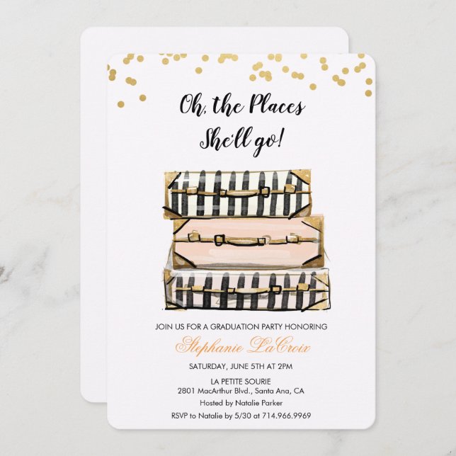 Oh, die Orte, an denen sie Abschluss einladen wird Einladung (Vorne/Hinten)