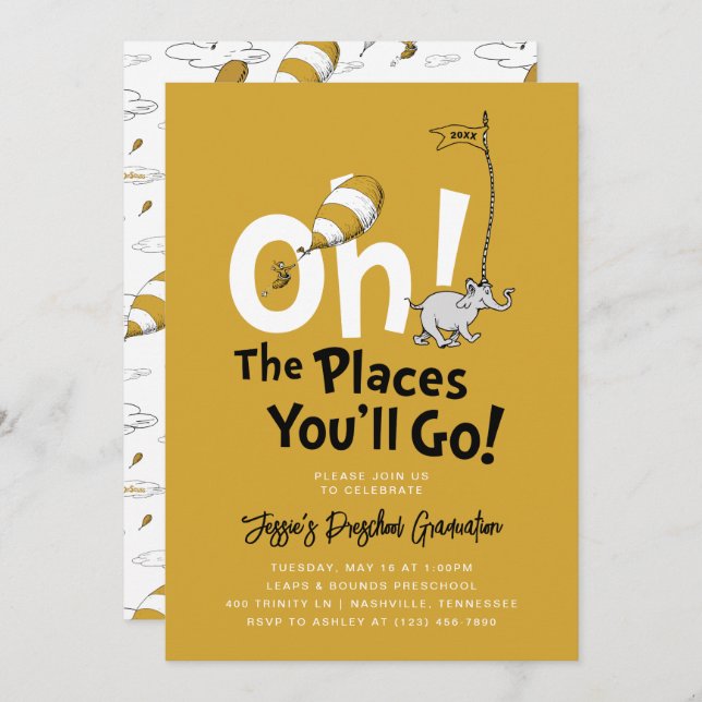 Oh, die Orte, an die du gehen wirst! Retro Gold Ab Einladung (Vorne/Hinten)