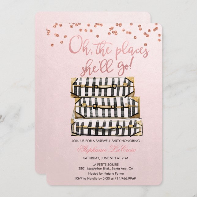 Oh, die Orte, die sie gehen Abschied Einladung (Vorne/Hinten)