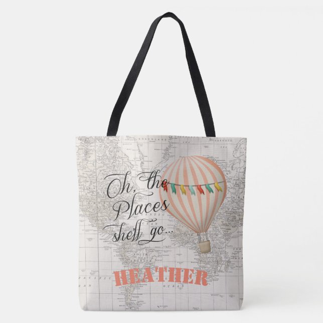 Oh, die Orte, wo sie gehen Hot Air Ballon Tote Bag (Vorderseite)