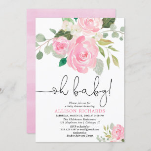 Oh erröten Baby Mädchen-Babyparty-BlumenAquarelle Einladung