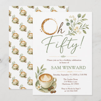 Oh Fifty Grün Botanischer Kaffee Geburtstag Einladung