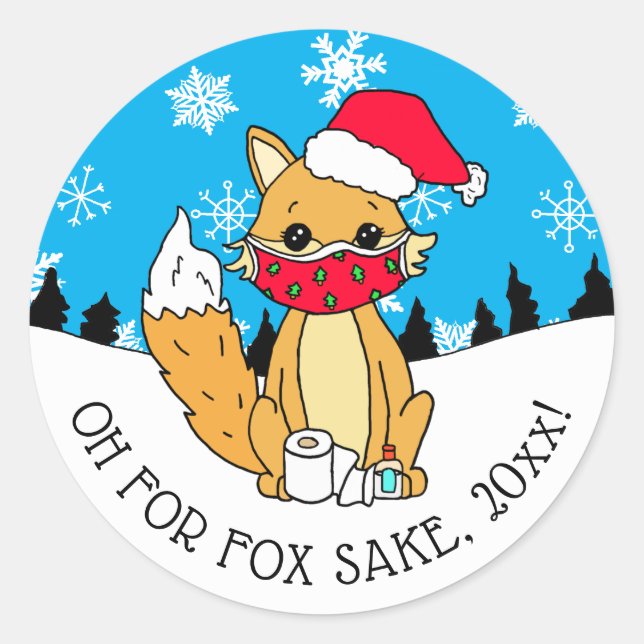 Oh, Fox Sake, Funny Christmas Runder Aufkleber (Vorderseite)