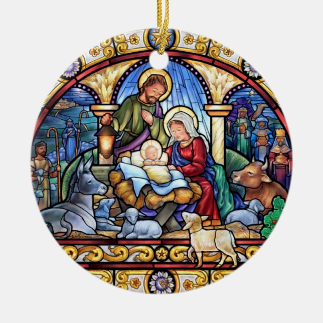 Oh gekommen gelassen uns verehren Sie ihn Keramik Ornament (Vorne)