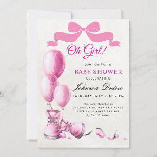 Oh Girl Babyparty-Einladung   Rosa Wasserfarbe  Einladung