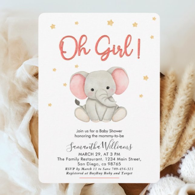 Oh Girl Blush Pink Baby Elephant Dusche Einladung (Von Creator hochgeladen)