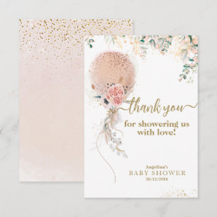 Oh Girl Pink Balloon Floral Eucalyptus Baby Dusche Dankeskarte