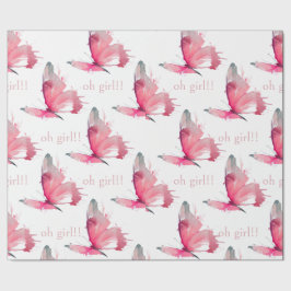Oh Girl Pink Butterflies Babydusche Geschenkpapier