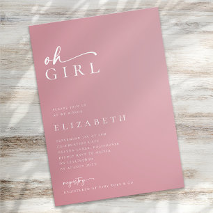 Oh Girl Pink Moderne Minimalistische Script Baby D Einladung