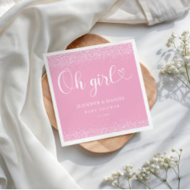 Oh Girl Pink Ombre Confetti Heart Script Serviette