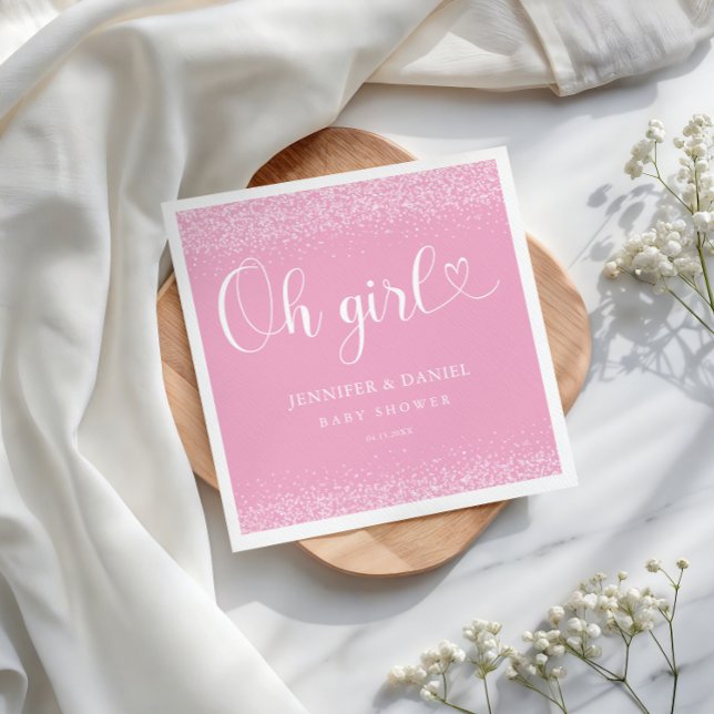 Oh Girl Pink Ombre Confetti Heart Script Serviette (Von Creator hochgeladen)