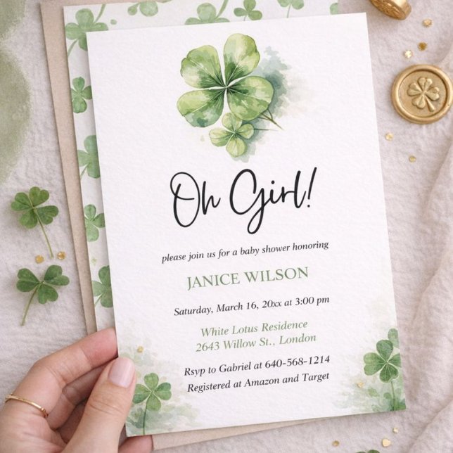 Oh Girl St. Patrick's Day Baby Shower Green  Einladung (Von Creator hochgeladen)