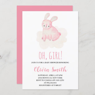 Oh Girl Sweet Bunny Watercolor Babydusche Einladung