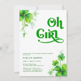 Oh Girl Watercolor Green Script Baby Dusche Einladung