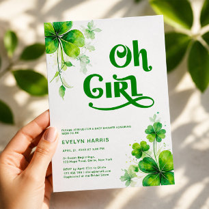 Oh Girl Watercolor Green Script Baby Dusche Einladung