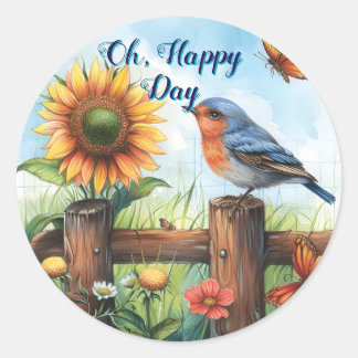 Oh Happy Day Bluebird und Sonnenblumensticker Runder Aufkleber