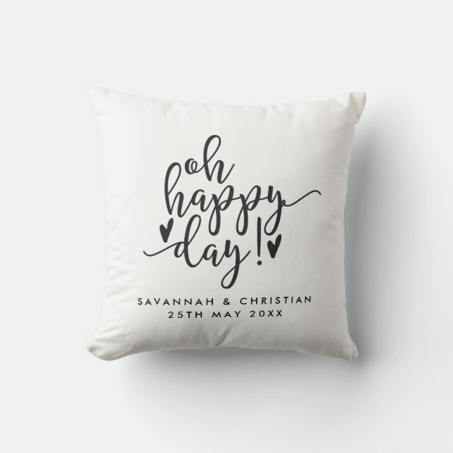 Oh Happy Day Script Personalisiert Wedding Pillow Kissen (Vorderseite)