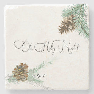 Oh heilige Nacht Kiefernzapfen & Zweig Weihnachtsm Steinuntersetzer